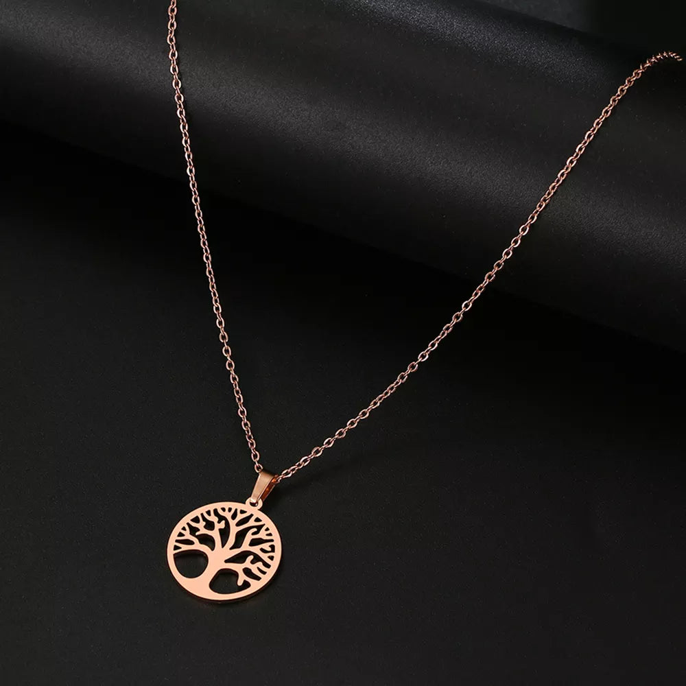 DOTIFI 316L Stainless Steel Necklace Hot Tree of Life Round Pendant Necklaces Bijoux Collier Elegant Women Girl Jewelry Gifts