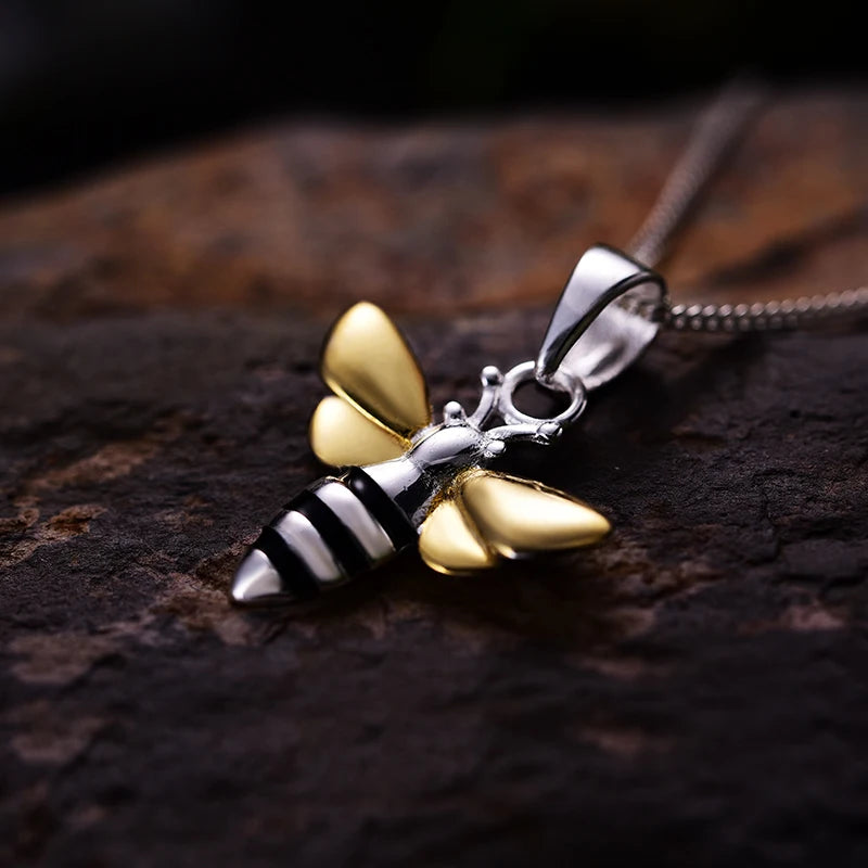 Lotus Fun Real 925 Sterling Silver Handmade Fine Jewelry Lovely Charm Honey Bee Pendant without Chain Acessorios for Women Gift