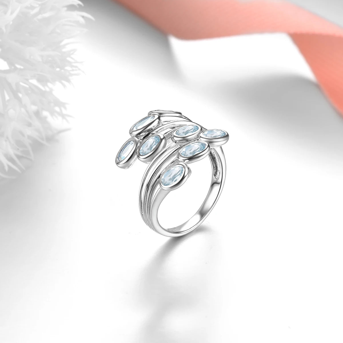 Natural Aquamarine Wedding Ring 925 Sterling Silver 2 Carats Genuine Gemstone Light Blue Elegant Jewelry Christmas Gifts