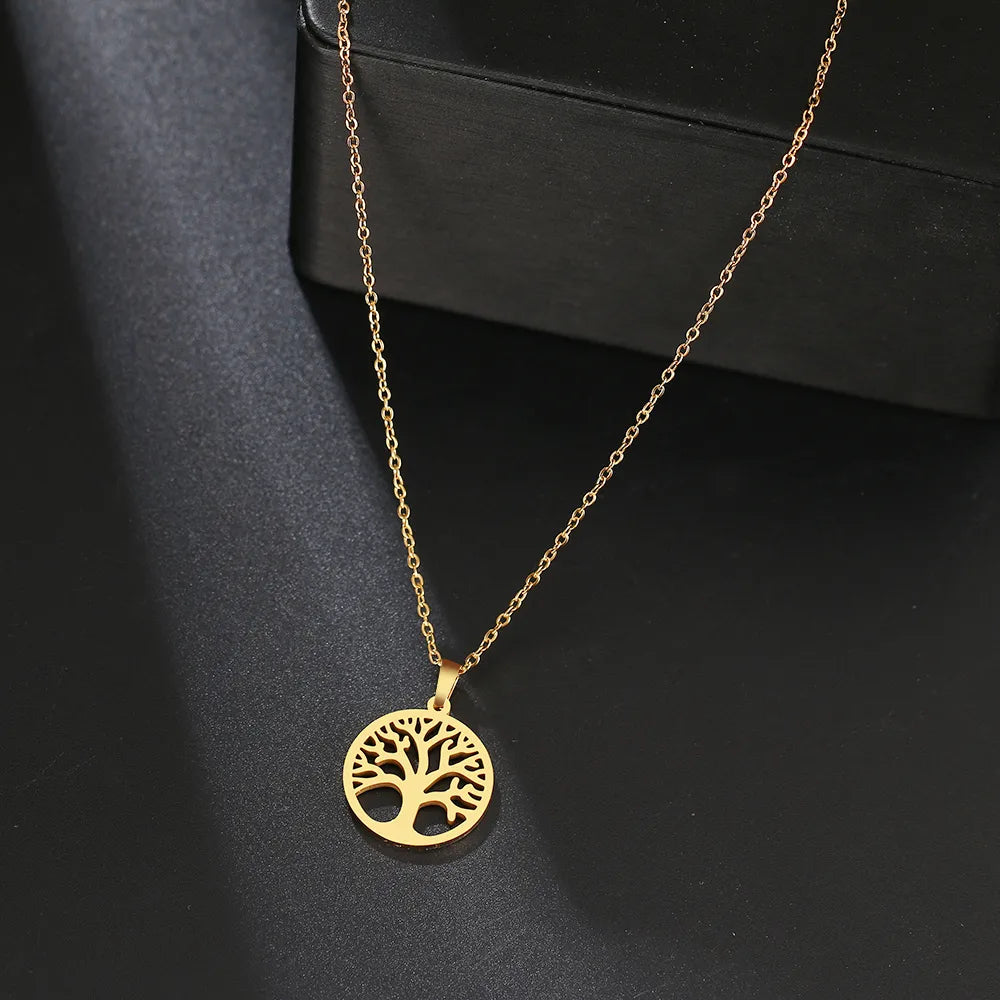 DOTIFI 316L Stainless Steel Necklace Hot Tree of Life Round Pendant Necklaces Bijoux Collier Elegant Women Girl Jewelry Gifts