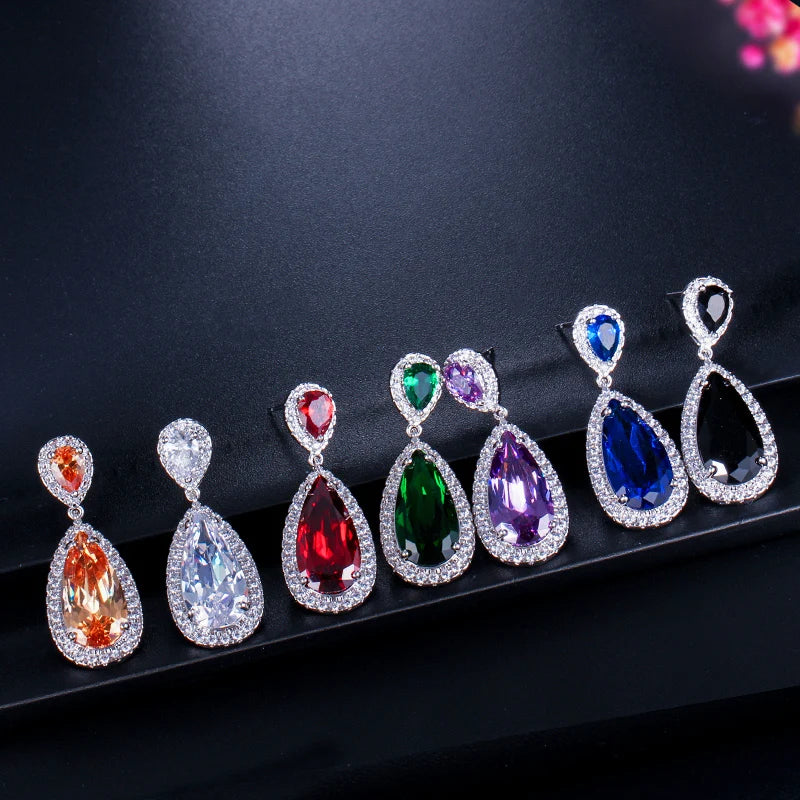 CWWZircons Classic Silver Color White Cubic Zirconia Crystal Long Tear Drop Dangle Earrings For Women Party Jewelry Gift CZ058
