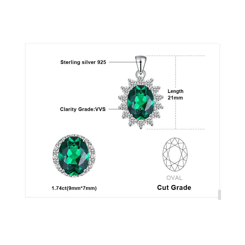 Jewelry Palace Princess Diana Simulated Green Emerald 925 Sterling Silver Kate Middleton Crown Pendant Necklace Women No Chain