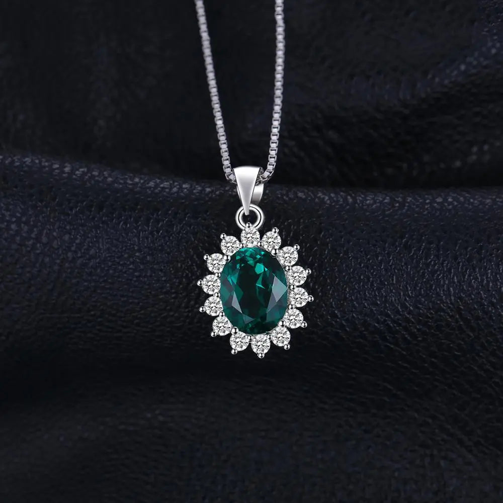 Jewelry Palace Princess Diana Simulated Green Emerald 925 Sterling Silver Kate Middleton Crown Pendant Necklace Women No Chain