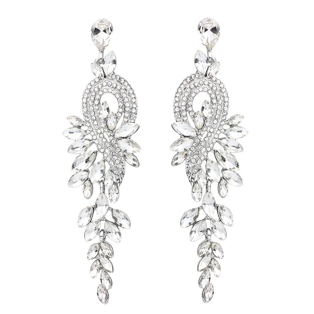 Bridal jewellery Luxury crystal leaf large earrings long drop earrings for women wedding party jewelry accessory