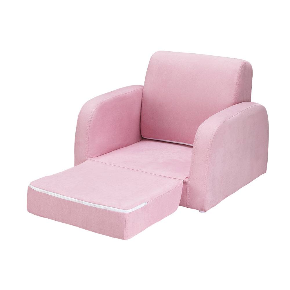 Keezi Kids Sofa 2 Seater Children Flip Open Couch Lounger Armchair Soft Pink