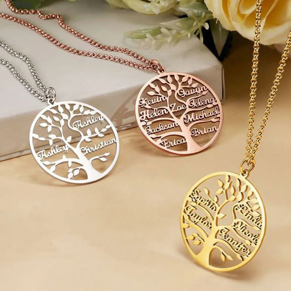Custom tree of life name necklace Personalized mother kids family member names Gold Stainless Steel Pendant choker Jewelry Gifts