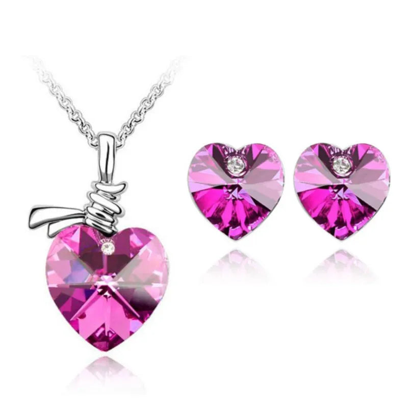 Crystal Heart Pendant fashion Jewelry set Necklace Earring cute romantic lover birthday gift dropshipping promotion top quality