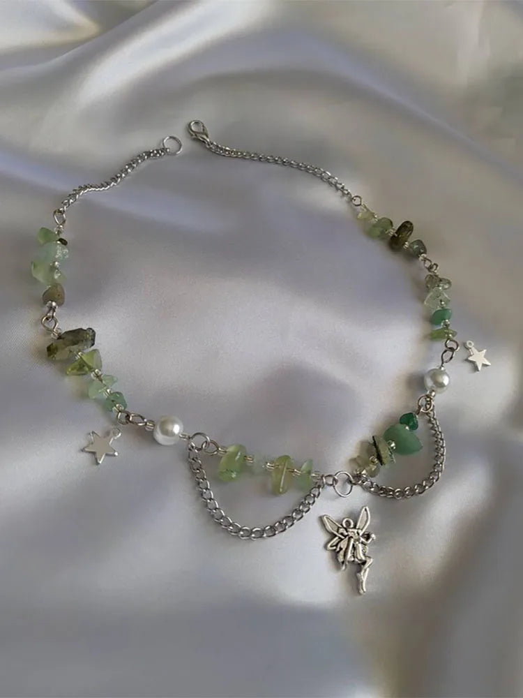 Crystal clear quartz fairycore butterfly hearts necklace design lolita soft y2k grunge wicca coven energy jewellery otaku kawaii