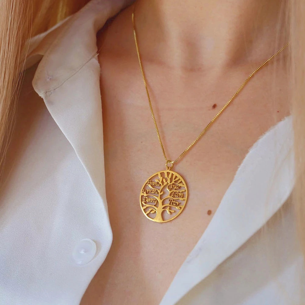 Custom tree of life name necklace Personalized mother kids family member names Gold Stainless Steel Pendant choker Jewelry Gifts