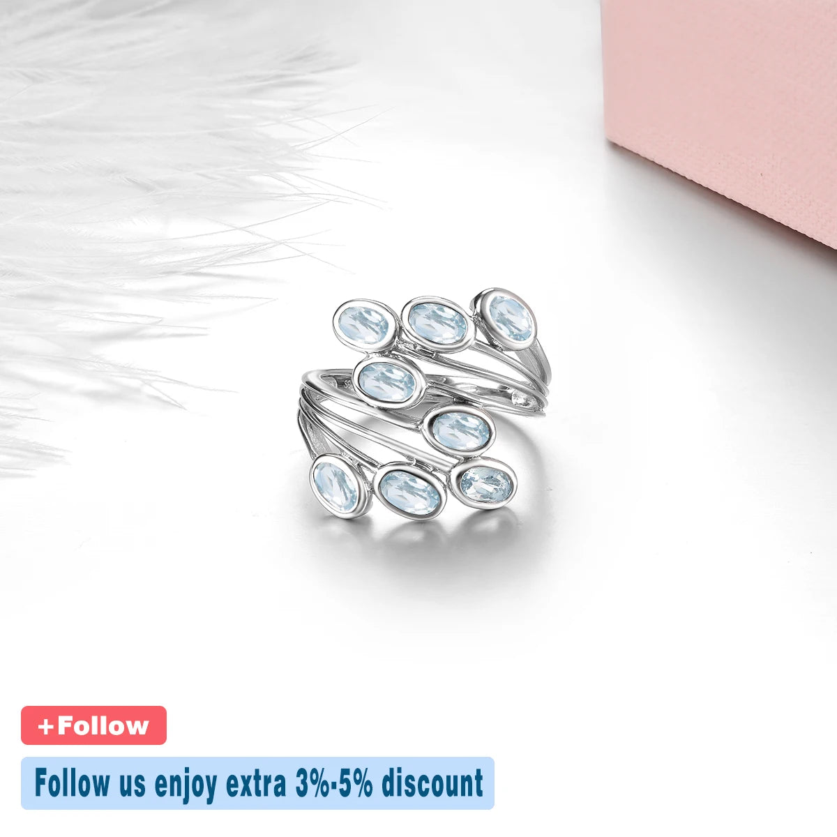Natural Aquamarine Wedding Ring 925 Sterling Silver 2 Carats Genuine Gemstone Light Blue Elegant Jewelry Christmas Gifts