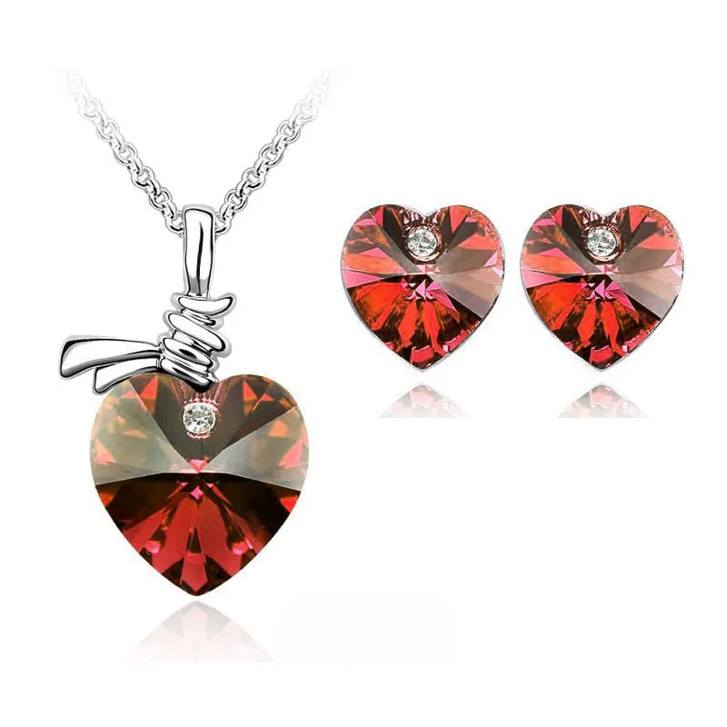 Crystal Heart Pendant fashion Jewelry set Necklace Earring cute romantic lover birthday gift dropshipping promotion top quality