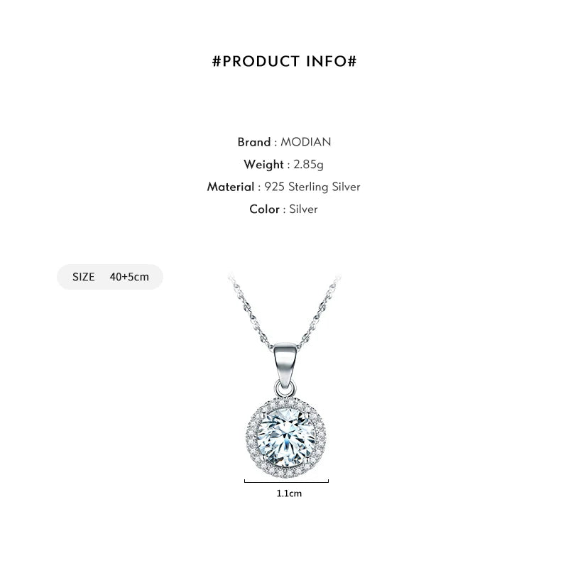 Genuine 925 Sterling Silver Luxury Chain Brand Necklace with 2.0Ct AAAAA Level Zircon Necklaces Gift Jewelry for women