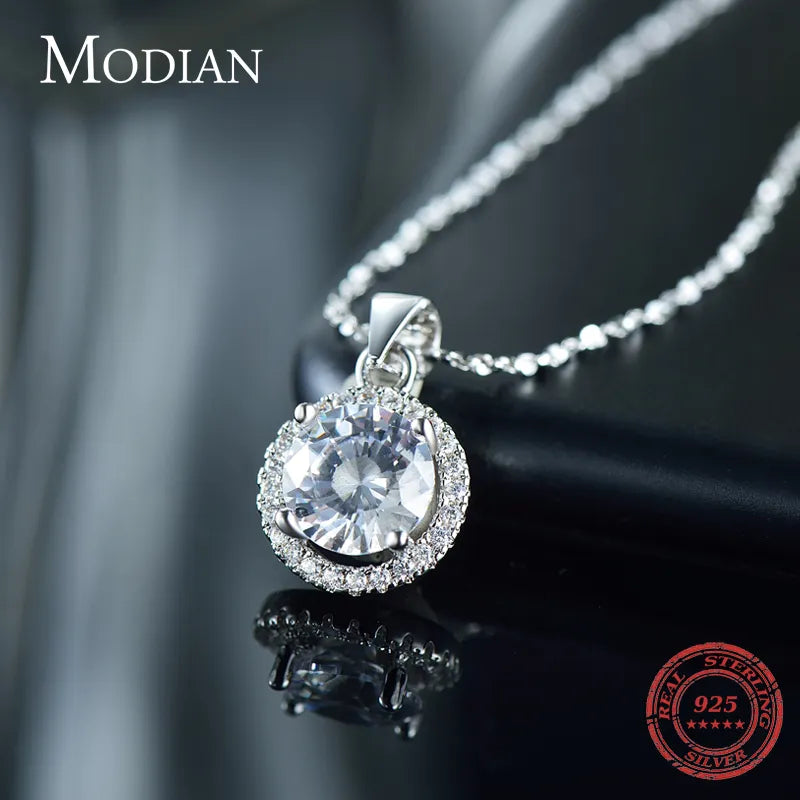 Genuine 925 Sterling Silver Luxury Chain Brand Necklace with 2.0Ct AAAAA Level Zircon Necklaces Gift Jewelry for women