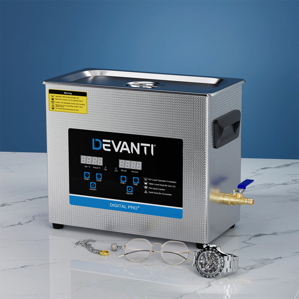 Devanti 6.5L Ultrasonic Cleaner Heater Cleaning Machine Timer Industrial 180W