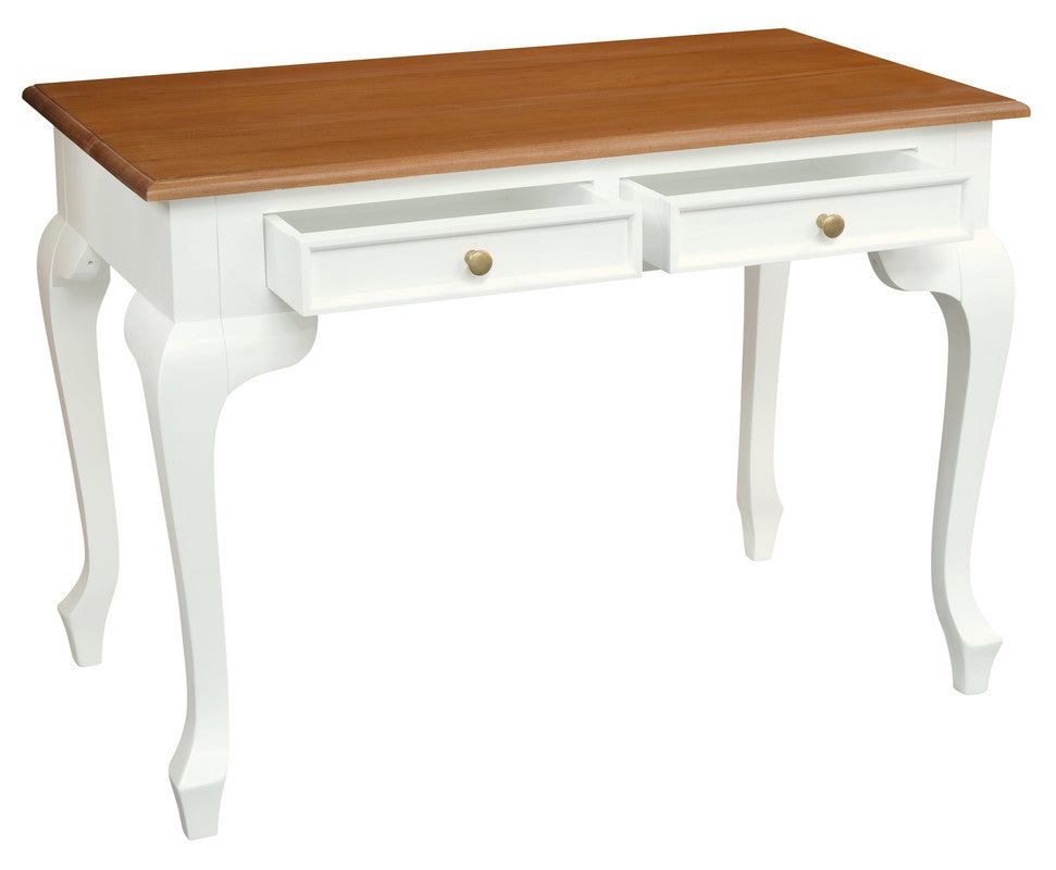 Queen Anne 2 Drawer Desk (White Caramel)