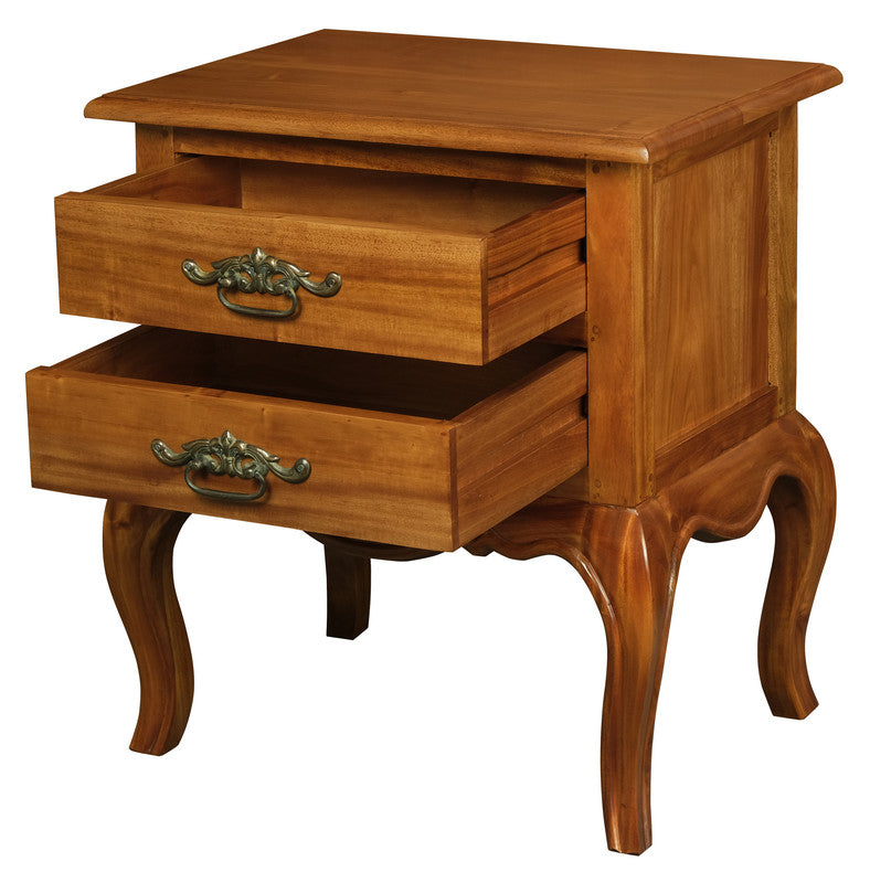 French Provincial 2 Drawer Side Table (Light Pecan)