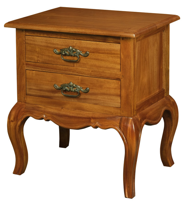 French Provincial 2 Drawer Side Table (Light Pecan)