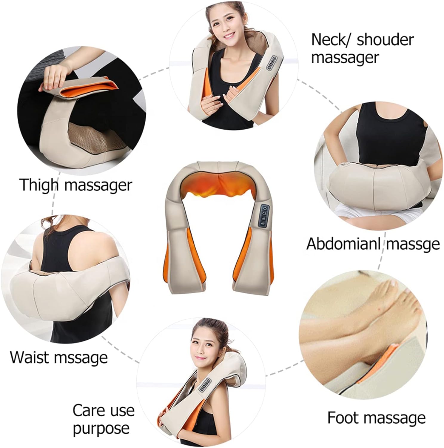 Neck Shoulder Massager Back Body Shiatsu Deep Knead Pain Relief Wrap Car Office Beige