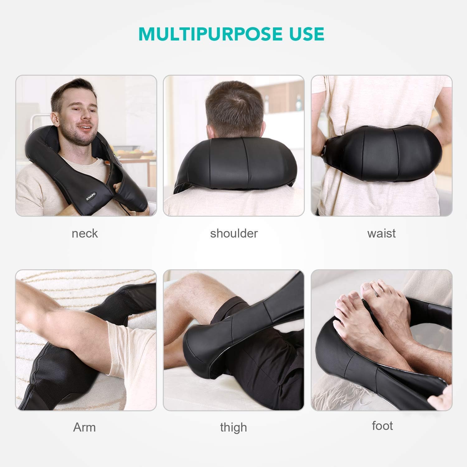 Neck Shoulder Massager Back Body Shiatsu Deep Knead Pain Relief Wrap Car Office black