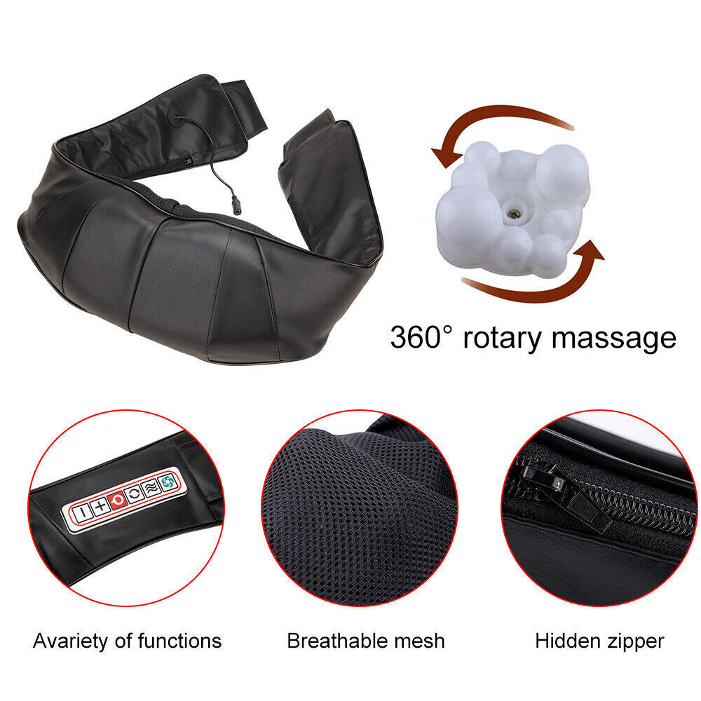 Neck Shoulder Massager Back Body Shiatsu Deep Knead Pain Relief Wrap Car Office black