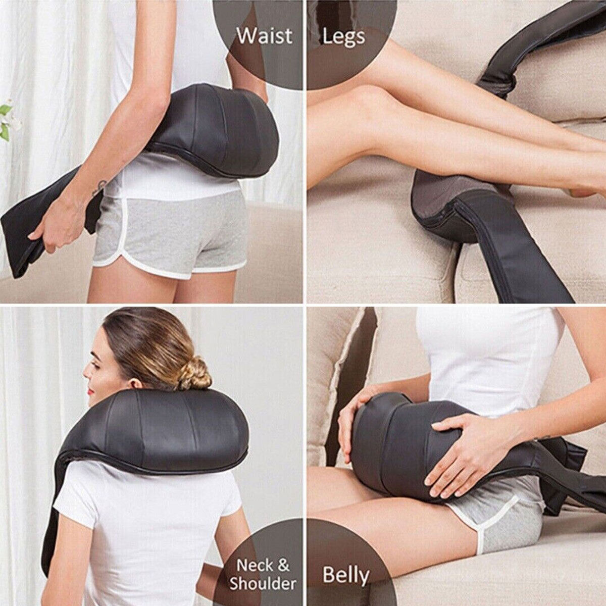 Neck Shoulder Massager Back Body Shiatsu Deep Knead Pain Relief Wrap Car Office black