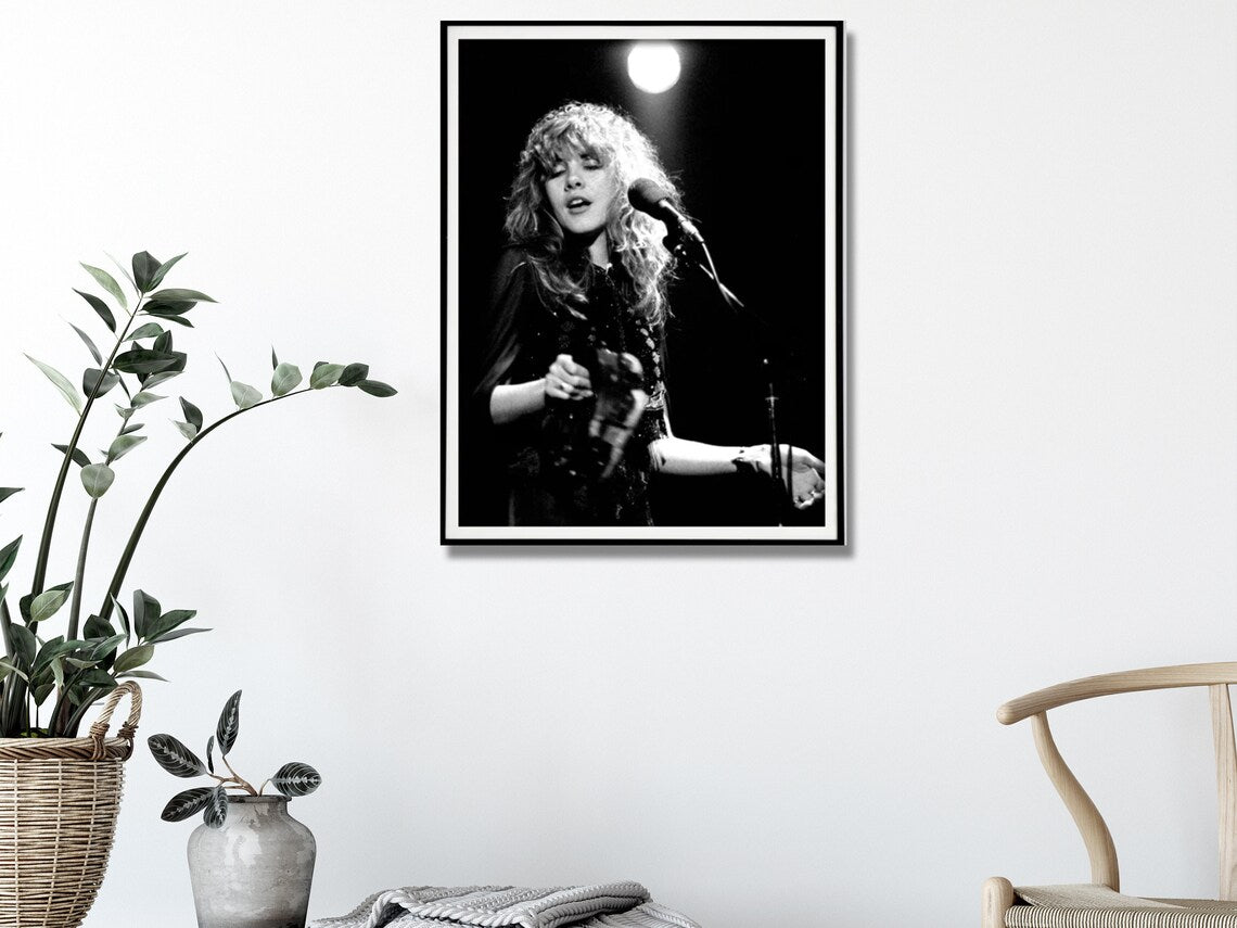 Wall Art 30cmx40cm Young Stevie Nicks in Concert Poster, Black Frame Canvas