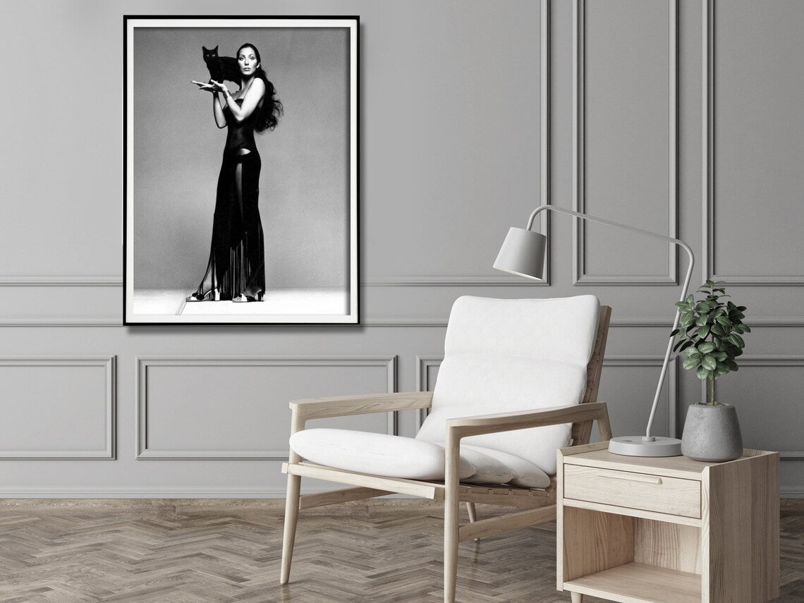 Wall Art 40cmx60cm Cher Music Black and White, Black Frame Canvas