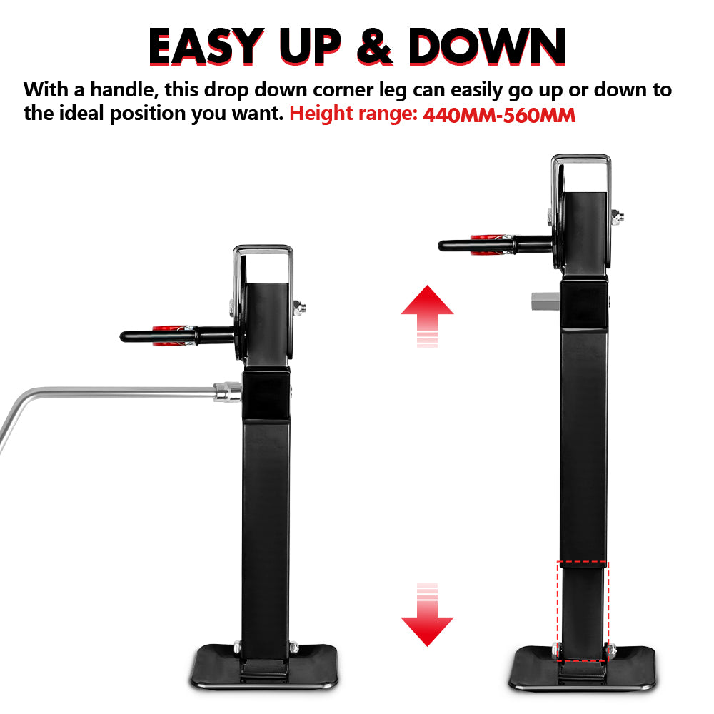 X-BULL Drop Down Legs 440MM- 560MM Trailer Steel Legs Caravan Corner 1200LBS Black