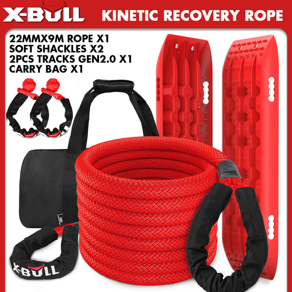 X-BULL Kinetic Recovery Rope Kit soft shackles 22mm x 9m Dyneema / 2PCS Recovery Tracks