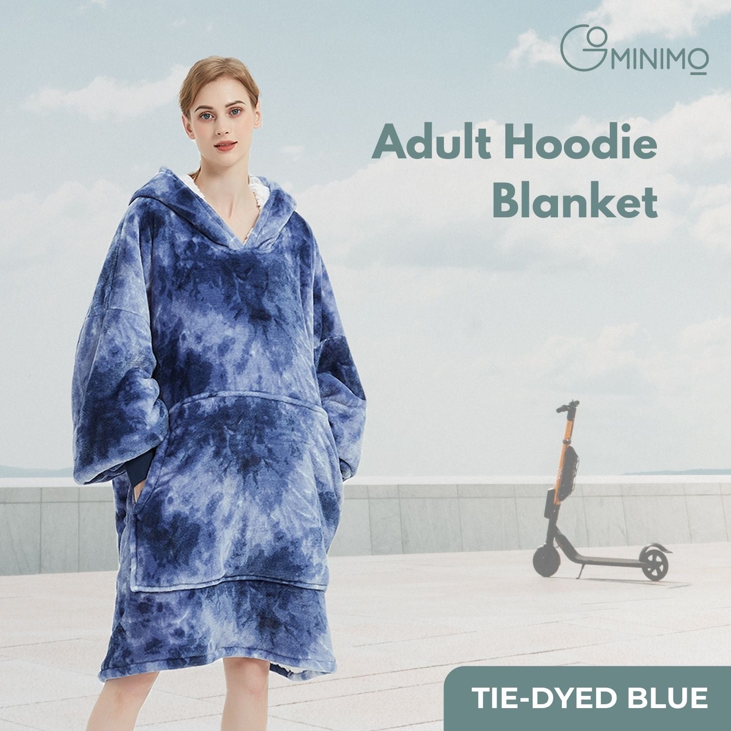 GOMINIMO Hoodie Blanket Adult Tie-Dyed Blue