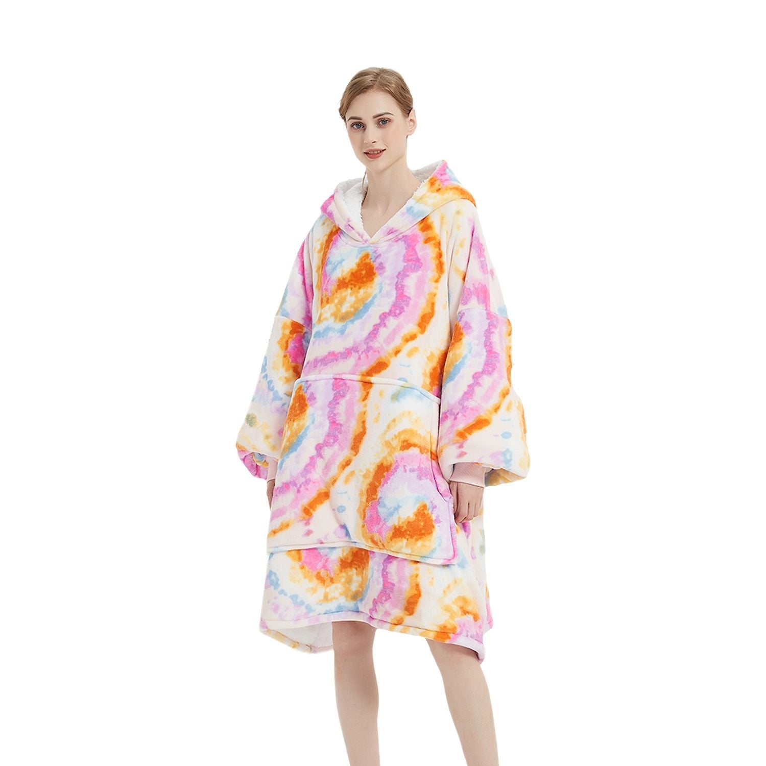 GOMINIMO Hoodie Blanket Adult Tie-Dyed Orange