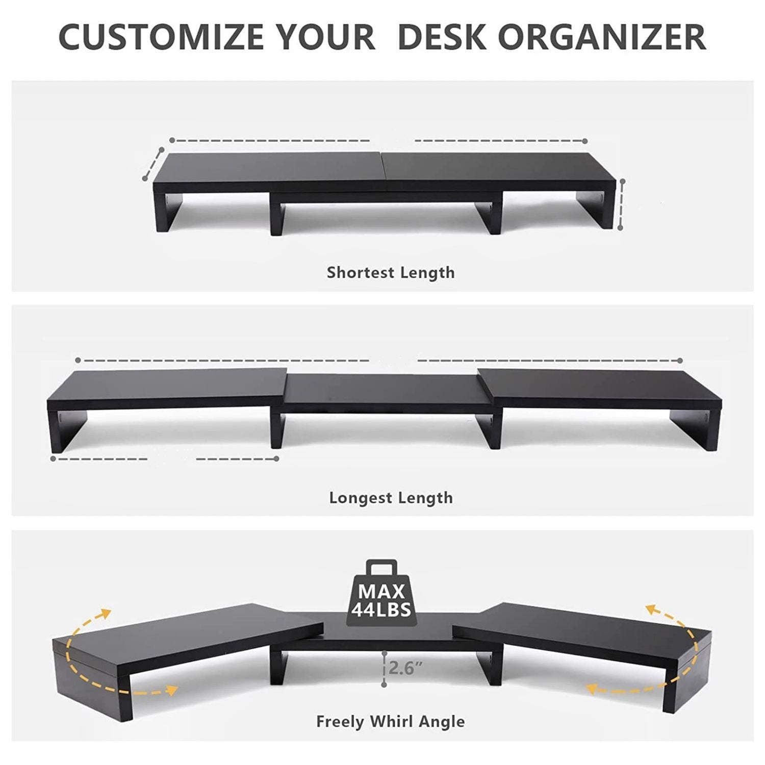 VOCTUS 3 Shelf Monitor Stand Angle Adjustable