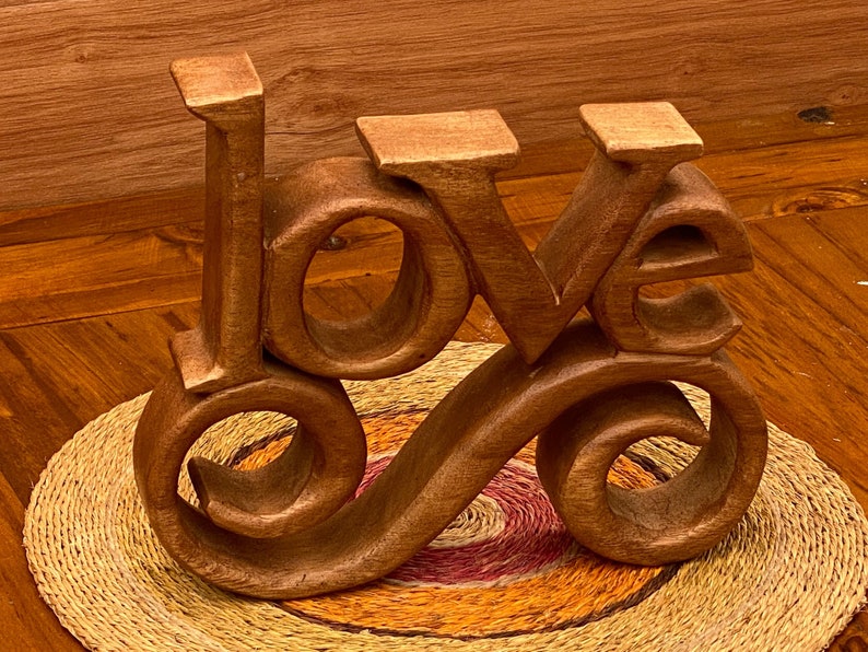 Wooden carved LOVE words decoration 27 cm long