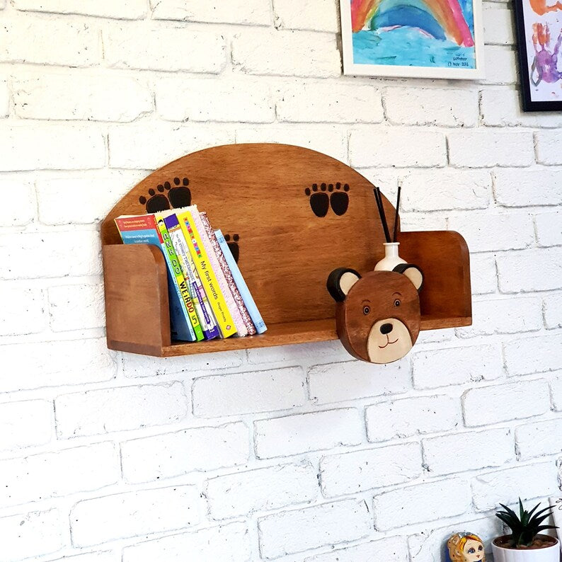 Wooden Wall Mounted Book Shelf Bear theme for children's room