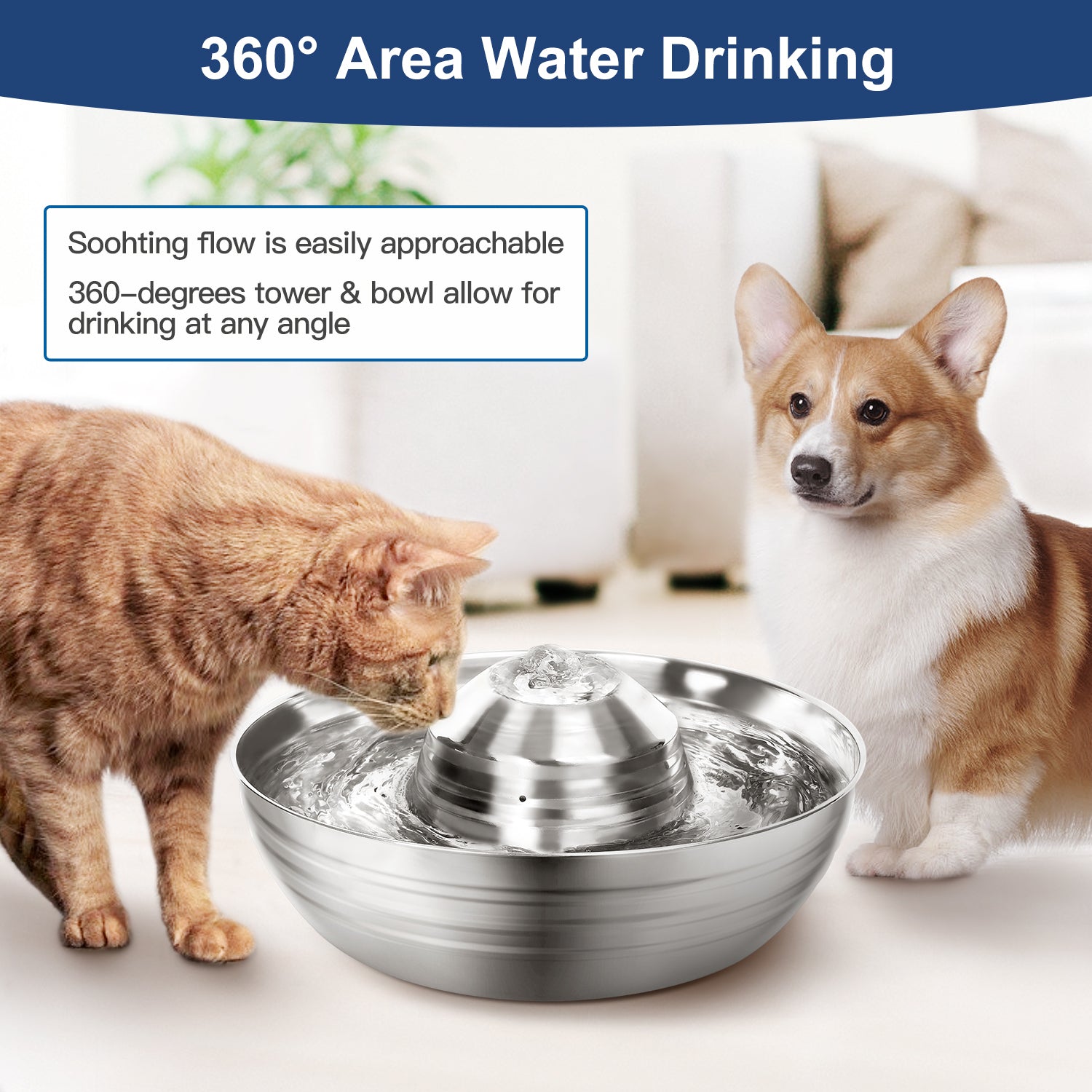 YES4PETS 2L Automatic Electric Pet Water Fountain Dog Cat Stainless Steel Feeder Bowl Dispenser