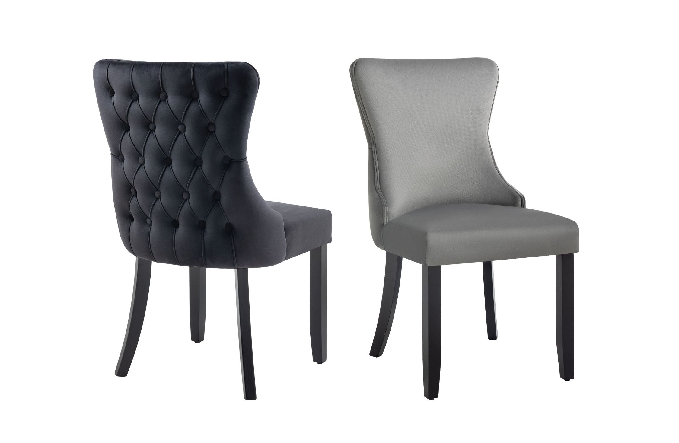 Paris Dark Grey Velvet and black Rubberwood Upholstered Dining Chairs Tufted Back -Set of 2