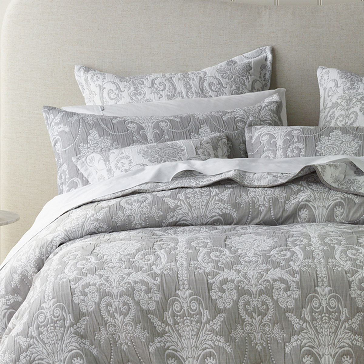 Bianca Olivia Grey Polyester Cotton Jacquard Coverlet Set Super King