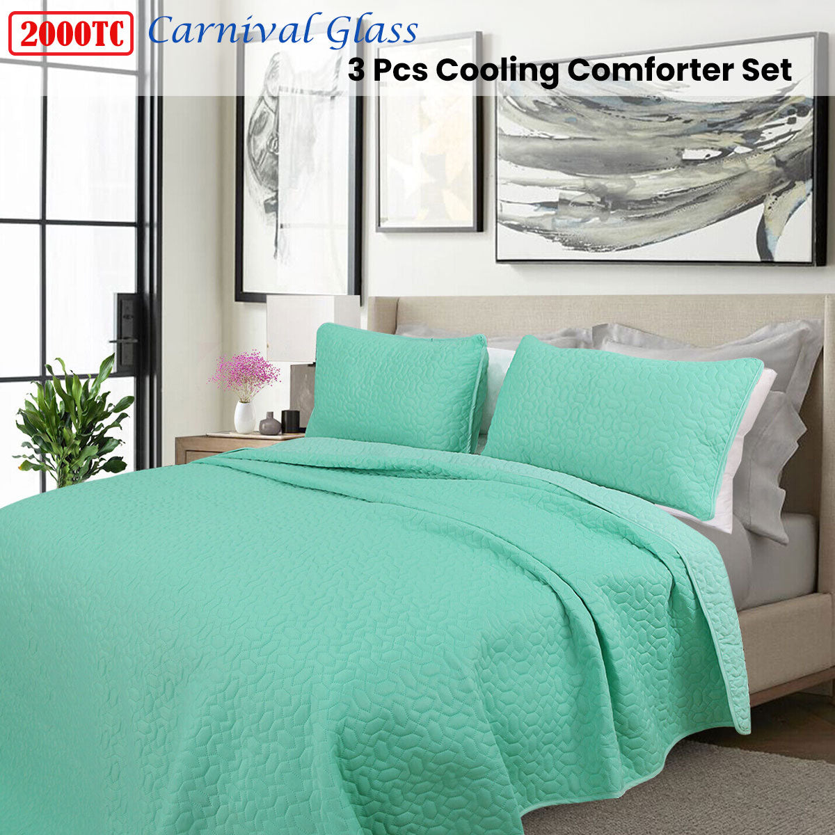 Shangri La 2000TC Carnival Glass Cooling Embroidered 3 Pcs Comforter Set King