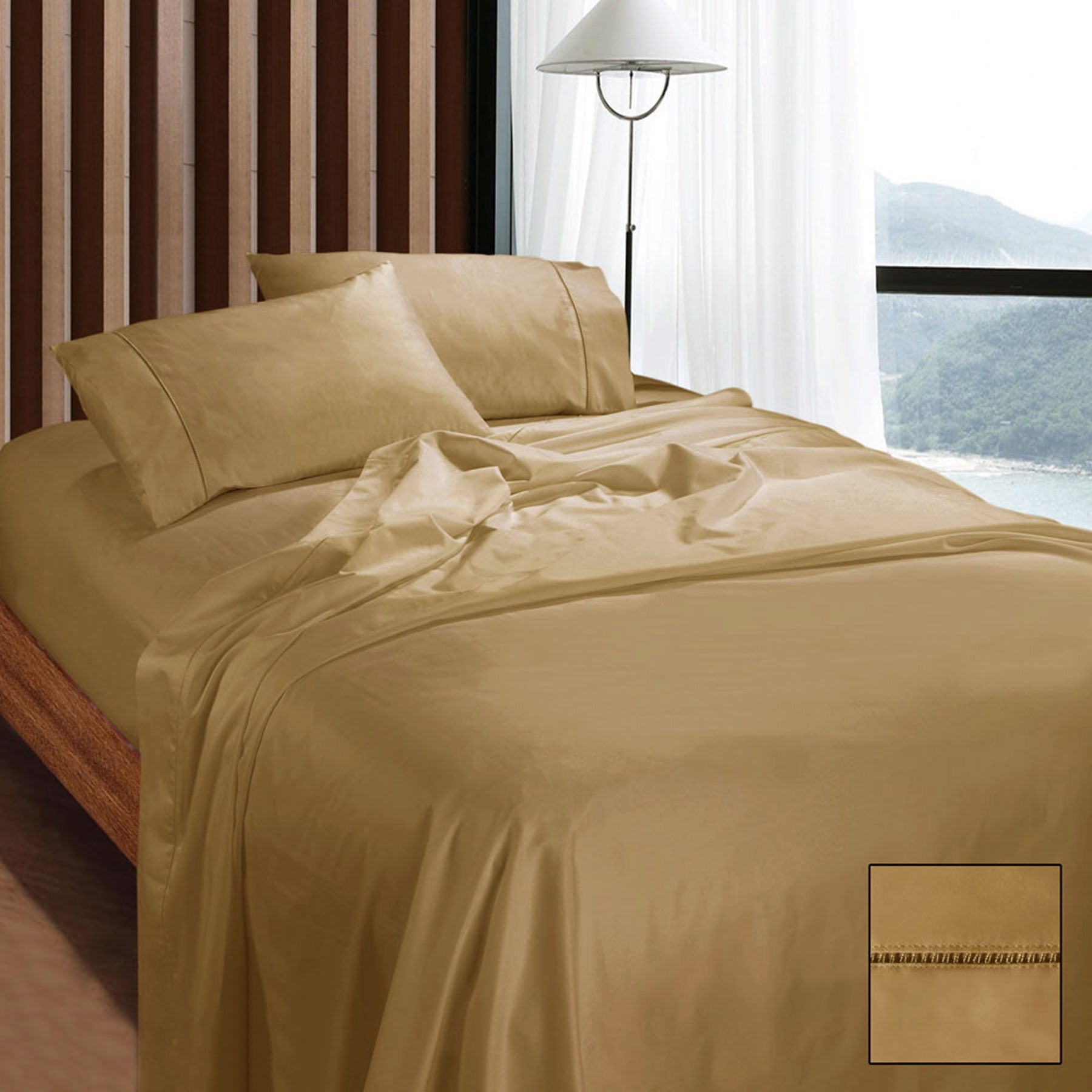 Ramesses 1100TC Egyptian Cotton Sateen Sheet Set Latte Queen