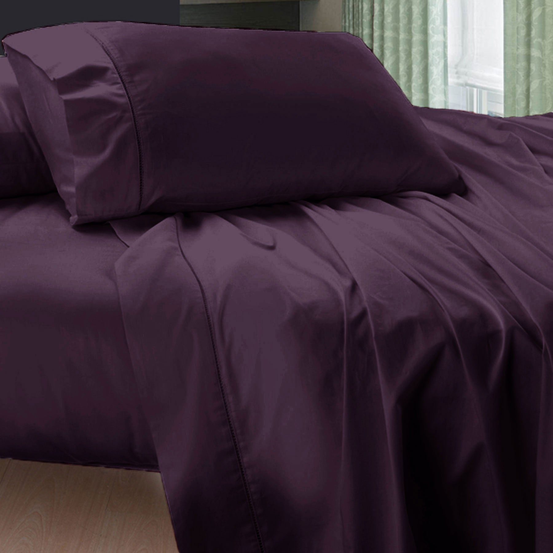 400TC Egyptian Cotton Sheet Set Aubergine DOUBLE