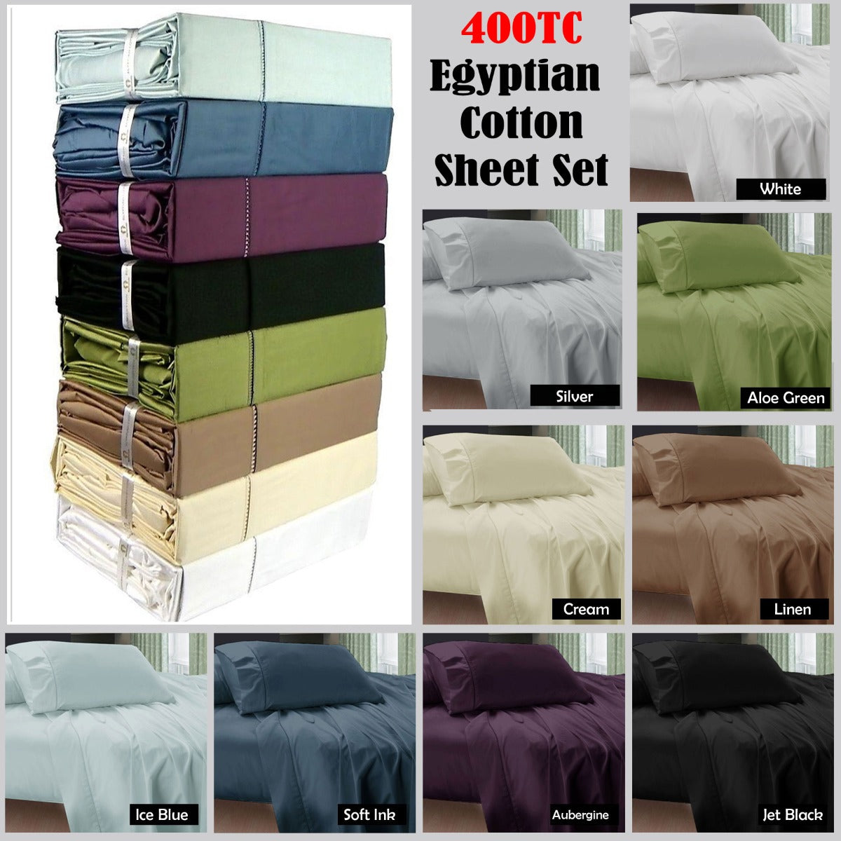 400TC Egyptian Cotton Sheet Set Aubergine DOUBLE