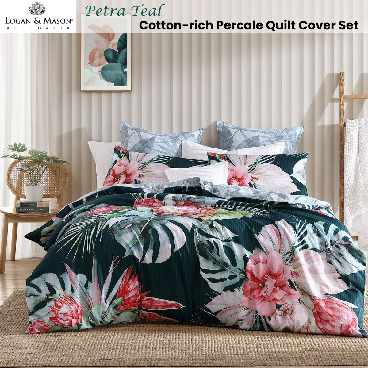 Logan and Mason Petra Teal Cotton-rich Percale Print Quilt Cover Set King