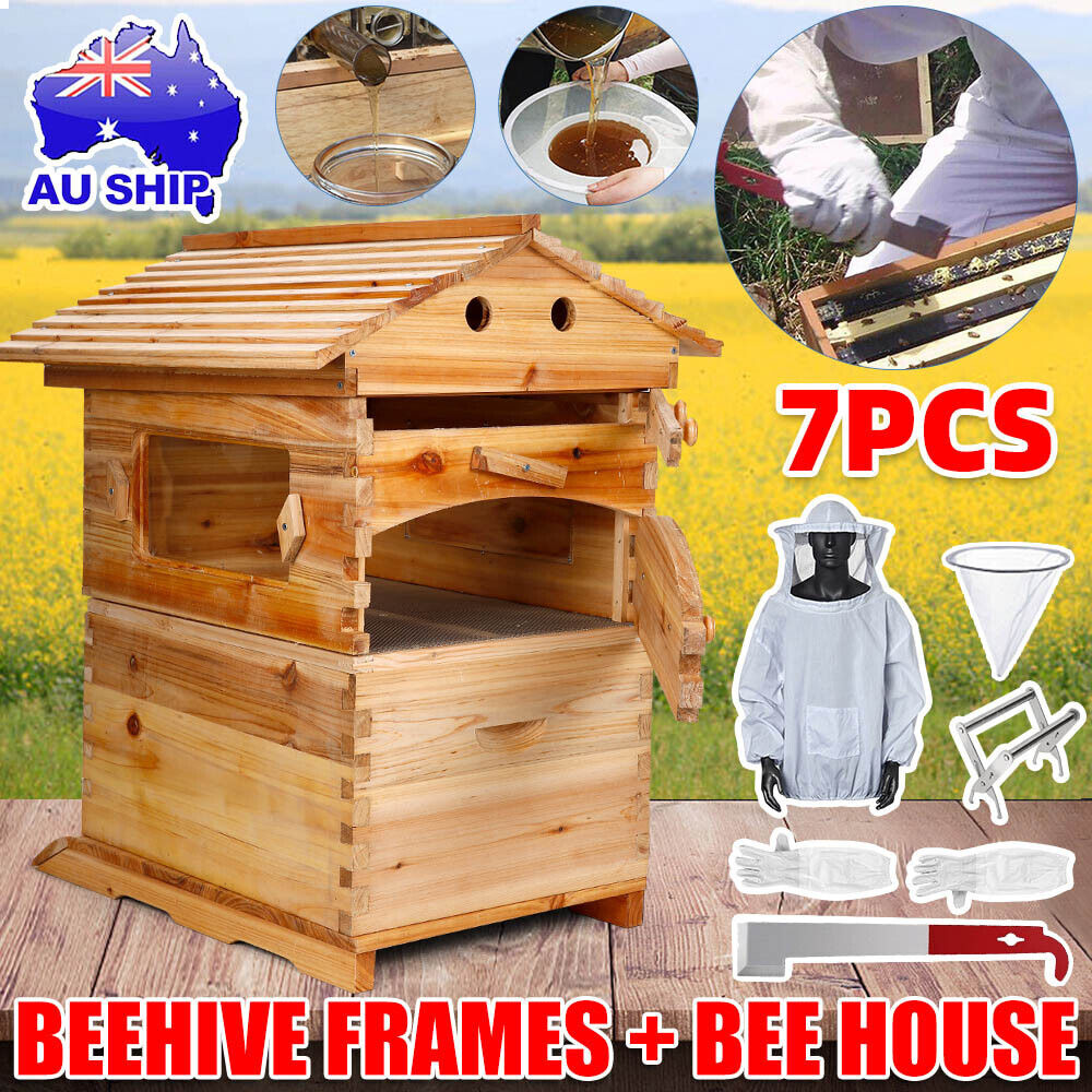 Wooden-Beekeeping-Beehive-House-+7PCS-Upgraded-Auto-Honey-Bee-comb-Hive-Frame