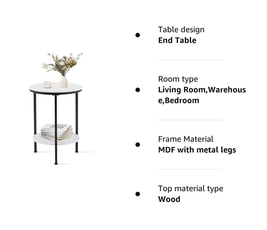 Wooden 2-Tier Side Table/Small Bedside Table/Round Sofa End Table for Living Room, Bedroom