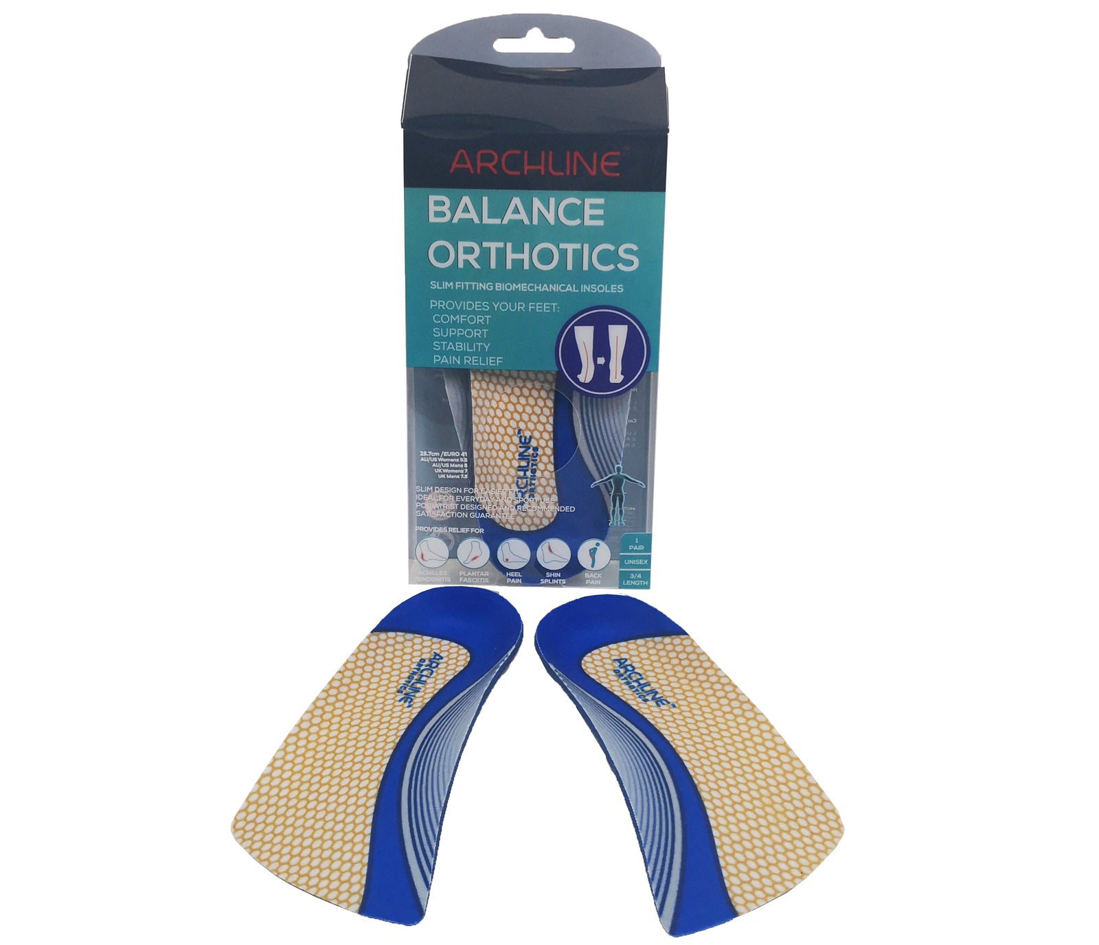 ARCHLINE 3/4 Slim Orthotics Plantar Fasciitis Insoles Balance Support Relief - EUR 38