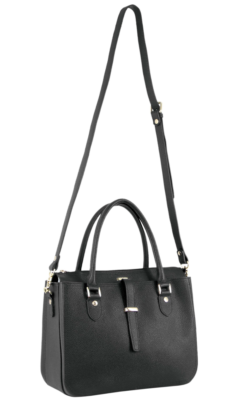 Morrissey Italian Womens Structured Leather Handbag Ladies Bag - Black