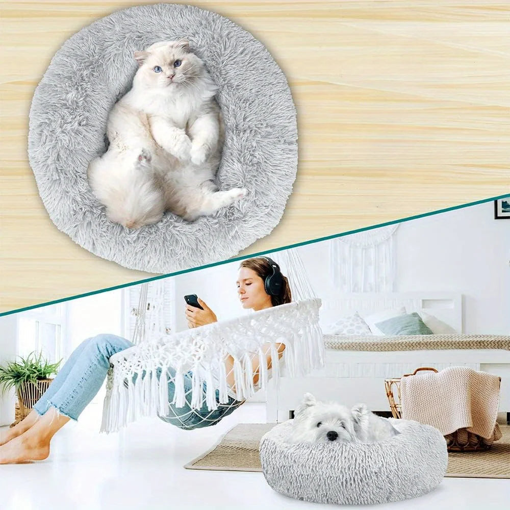 XL-70cm gray-1 PawfectFriend Dog Pet Cat Calming Bed Plush Beds Large Fluffy Donut Comfy Cushion Puppy Mat