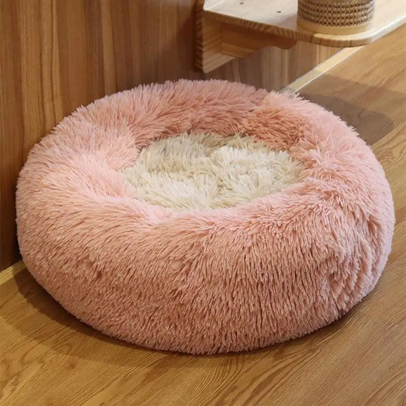 XXL-80cm peach PawfectFriend Dog Pet Cat Calming Bed Plush Beds Large Fluffy Donut Comfy Cushion Puppy Mat