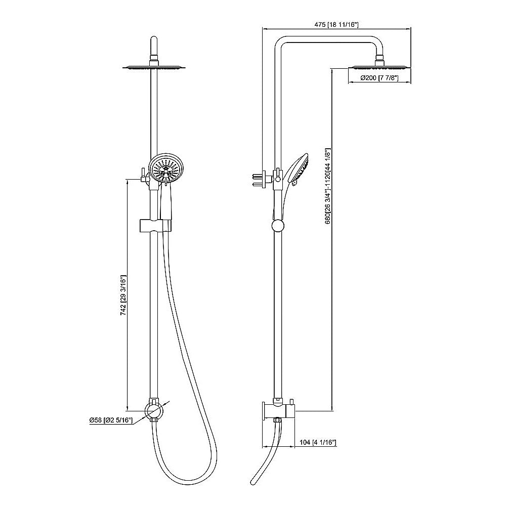 WELS 8" Rain Shower Head Set Rounded Dual Heads Faucet High Pressure Hand Held