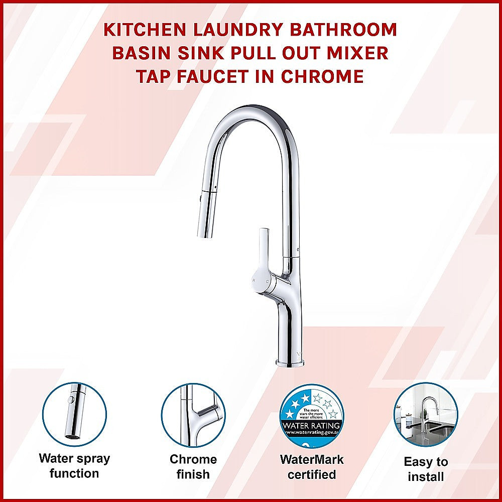 Kitchen Laundry Bathroom Basin Sink Pull Out Mixer Tap Faucet in Chrome